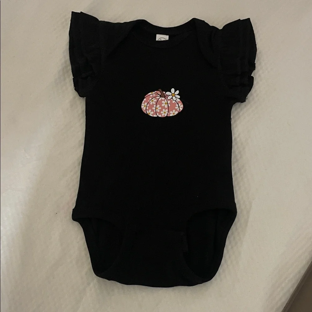 Rabbit Skins Black Bodysuit with Floral Pumpkin